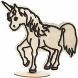 Houten Figuur Unicorn - DIY Decoratie - Perfect voor Schilderen, Foam Clay, Silk Clay & Knutselprojecten - Inclusief Houten Voet - 19 cm Hoog, 1 Stuk
