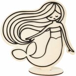 Houten Figuur Zeemeermin - DIY Decoratie - Geschikt voor Verf, Foam Clay, Silk Clay & Creatieve Hobby’s - Inclusief Houten Voet - 18 cm Hoog, 1 Stuk