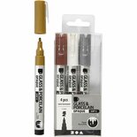 Glasstiften - Porseleinstiften - Stiften Voor Glas & Porselein - Semi-Dekkende Stiften - Bruin, Goud, Zilver, Wit Stiften - Hobby Stiften Voor Decoratie - Lijndikte 1-2mm - 4 Stuks