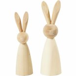 Houten Konijnen - Set van 2 - Licht Hout - DIY Decoratie - 12 cm en 14 cm Hoog - Populieren Hout