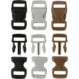 Klik sluiting, zwart, bruin, grijs, L: 29 mm, B: 15 mm, gatgrootte 3x11 mm, 100 stuk