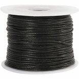 Leerkoord - Zwart Leren Koord - Hobbykoord Van Leer - Leather Cord - Draad Voor Sieraden Maken - Macramé Koord - Zwart - Dikte 1mm - Lengte 50m - 1 Rol
