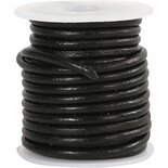Leerkoord - Zwart Leren Koord - Hobbykoord Van Leer - Leather Cord - Draad Voor Sieraden Maken - Macramé Koord - Zwart - Dikte 3mm - Lengte 5m - 1 Rol