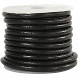 Leerkoord - Zwart Leren Koord - Hobbykoord Van Leer - Leather Cord - Draad Voor Sieraden Maken - Macramé Koord - Zwart - Dikte 4mm - Lengte 5m - 1 Rol