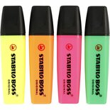 Markeerstiften, neon groen, neon oranje, neon roze, neon geel, 4 stuk