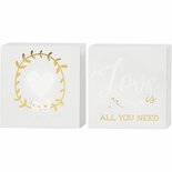 Canvas met goudkleurige motieven, wit, H: 10,16 cm, D: 2,54 cm, 2 stuk/ 1 doos