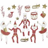 Labels, goud, rood, wit, afm 2,2x12,5 cm, 57 stuk