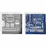 Deco folie en transfervel, donkerblauw, zilver, verjaardag, 15x15 cm, 2x2 vel