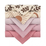 Hydrofiele Doeken Baby - Babydoekjes Katoen - Monddoekjes - Spuugdoekjes - Washandjes - Baby - Hydrofiel - Ademend - Vocht Absorberend - Sneldrogend - Zacht - Creme Takjes Zonnetjes Paars Lila Roze -