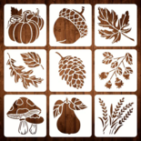 Herfst Sjablonen - Teken Sjablonen Herfst Autum - Hobby Stencils Bladeren Eikels Paddestoel Pompoen - Muurschildering - Tekenen - Verven - Decoratief - 9 Stuks