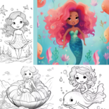 Kleurboek Zeemeerminnen  Zeemeermin Oceaan Thema  Kleurboek Voor Volwassenen En Kinderen  Schattige Illustraties - Zeemeermin Kleurplaten - Oceaan Avonturen - Zeedieren - 20x20cm - 22 Tekeningen