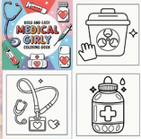 Medical Girly Kleurboek - Kleurboek Volwassen & Tieners - Bold & Easy - Simpele Kleurplaten Dokters Accesoires - Ziekenhuis Plaatjes Eenvoudig - 20x20cm - 22 Medische Kleurplaten