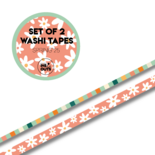 Studio Ins & Outs - Set Van 2 Washi Tapes - Lente '25 - Masking Tape met Madeliefjes en Blokjespatroon - 0,5 cm & 1 cm - Voorjaar in Perzik, Groen en Wit