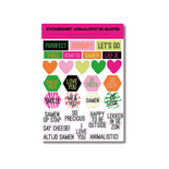 Studio Ins & Outs - Stickervel Quotes Animalistic'25 - Tekststickers - Stickers Met Quotes, Dieren & Hartjes - Neon Kleuren - 27 Stickers