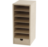 Papierkast A6 - Compact Opslagsysteem - 31,5x18x14 cm - 1 Stuk - Houten Kastje Voor Papier, Karton & Documenten - Met 6 Planken & 1 Lade - Naturel Hout