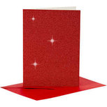 Kaarten en enveloppen, rood, afmeting kaart 10,5x15 cm, afmeting envelop 11,5x16,5 cm, glitter, 110+250 gr, 4 set/ 1 doos Kaarten en enveloppen, rood, afmeting kaart 10,5x15 cm, afmeting envelop 11,5x16,5 cm, glitter, 110+250 gr, 4 set/ 1 doos