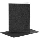 Kaarten en enveloppen, zwart, afmeting kaart 10,5x15 cm, afmeting envelop 11,5x16,5 cm, glitter, 110+250 gr, 4 set/ 1 doos Kaarten en enveloppen, zwart, afmeting kaart 10,5x15 cm, afmeting envelop 11,5x16,5 cm, glitter, 110+250 gr, 4 set/ 1 doos
