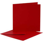 Kaarten en enveloppen, afmeting kaart 12,5x12,5 cm, afmeting envelop 13,5x13,5 cm, rood, 10sets Kaarten en enveloppen, afmeting kaart 12,5x12,5 cm, afmeting envelop 13,5x13,5 cm, rood, 10sets
