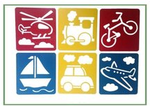 Teken Sjablonen Kinderen - Stencils Tekenen - Voertuigen - Helikopter, Trein, Fiets, Boot, Auto, Vliegtuig - 6 stuks Teken Sjablonen Kinderen - Stencils Tekenen - Voertuigen - Helikopter, Trein, Fiets, Boot, Auto, Vliegtuig - 6 stuks