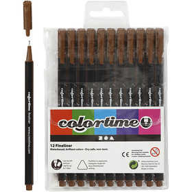 Colortime Fineliner , bruin, lijndikte 0,6-0,7 mm, 12 stuk/ 1 doos