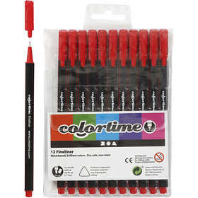 Fineliners - Rood - lijndikte 0,6-0,7mm - Colortime - 12 stuks