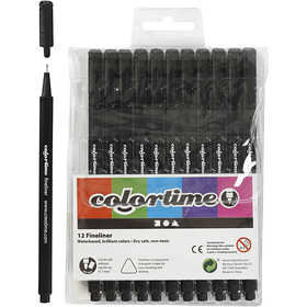Fineliners - Zwart - lijndikte 0,6-0,7mm - Colortime - 12 stuks