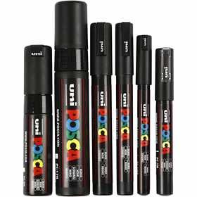 Posca Markers - Paintmarker - Universele Stift - Fineliner - Zwart - lijndikte 0,7-15mm - 6 stuks