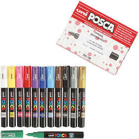 Posca Marker, diverse kleuren, afm PC-1M, lijndikte 0,7 mm, 12 stuk/ 1 doos