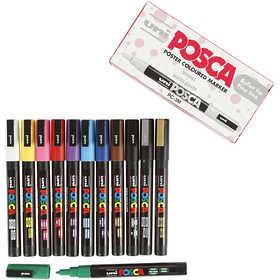 Posca Marker, diverse kleuren, afm PC-3M, lijndikte 0,9-1,3 mm, 12 stuk/ 1 doos