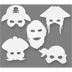 Piratenmaskers, wit, H: 16-26 cm, B: 17,5-26,5 cm, 230 gr, 16 stuk/ 1 doos