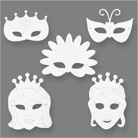 Sprookjesmaskers, wit, H: 13,5-25 cm, B: 17-25 cm, 230 gr, 16 stuk/ 1 doos
