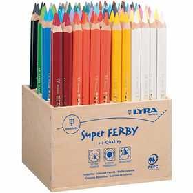 Super Ferby 1 Kleurpotloden, diverse kleuren, L: 18 cm, vulling 6,25 mm, 96 stuk/ 1 doos