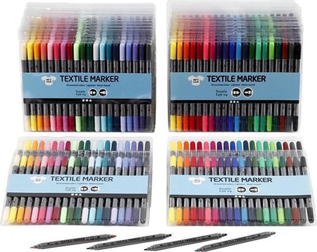 Textielstiften, standaardkleuren, extra kleuren, lijndikte 2,3+3,6 mm, 24x20 stuk/ 1 doos
