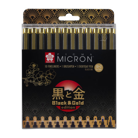 Pigma Micron set 10 + 2 fineliners Black & Gold edition