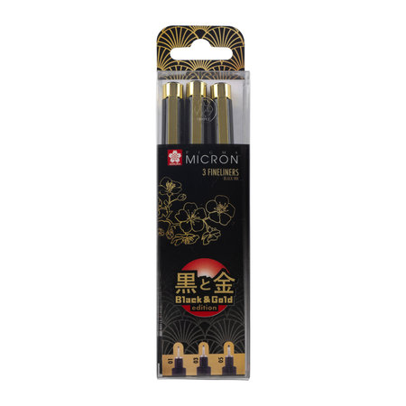 Fineliners - Black & Gold edition - 01, 03, 05 - Sakura Pigma Micron - 3 stuks