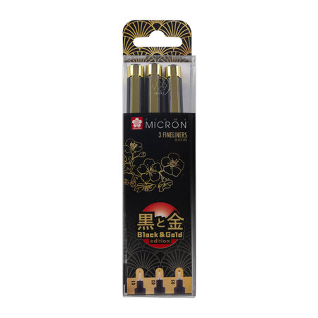 Pigma Micron set 3 fineliners Black & Gold edition