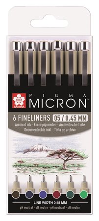 Fineliners - Aardetinten - 05 - 0,45mm - Sakura Pigma Micron - 6 stuks