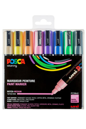 Posca Marker - Universele Stift - Paintmarker - Pastel Kleuren - PC-5M - lijndikte 2,5mm - 8 stuks