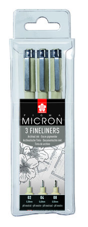 Pigma Micron set 3 fineliners 02, 04, 08