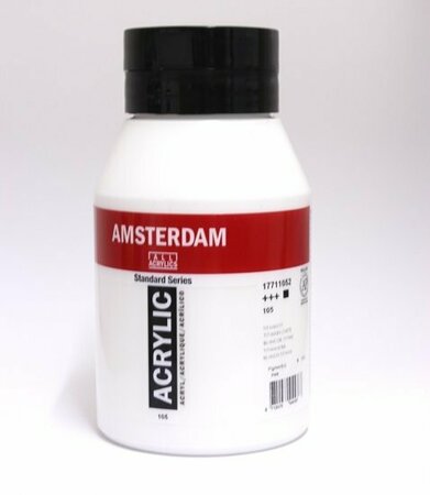Amsterdam Acrylverf - 105 Titaanwit - Grootverpakking - Professionele Dekwitte Acrylverf - Rijke Pigmenten - Schilderverf voor Kunstenaars - 1000 ml
