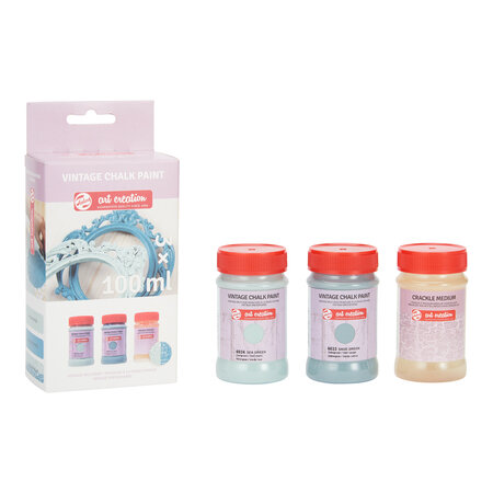 Vintage krijtverf set 2 blauwen + craquelé medium