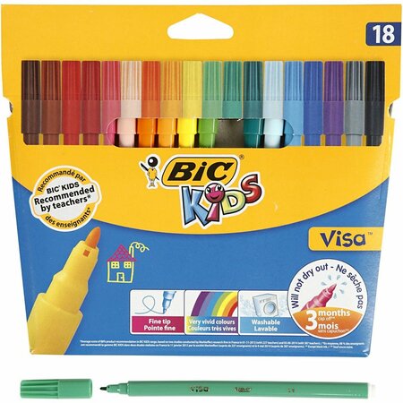Stiften Diverse Kleuren - Viltstiften - Kleurstiften - Tekenstiften - Kinderstiften Met Fijne Ronde Punt - Waterbasis - Premium Kwaliteit - Kindvriendelijke Stiften - Lijndikte 1,6mm - BIC Visa Color