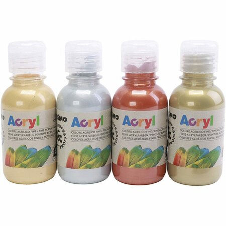 Metallic Verf - Acrylverf Metallic Kleuren Set - Metaalverf - Gemengde Metallic Hobbyverf - Glansverf - Shimmerverf - 4x125ml
