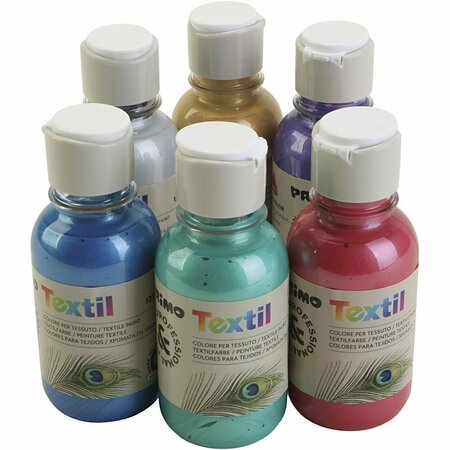 Textielverf Verschillende Metallic Kleuren – Kledingverf – Textiel Kleurstof – Stoffenverf – Kindvriendelijke Huidveilige Textielverf - Kledingverf - Verf Voor Kleding - PRIMO - 6 x 125 ml