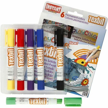 Playcolor Textielverf - Textielverf Stiften - Waxverf Voor Textiel - Kledingverf Stift - Dekkende Textielverf - DIY Kleurstiften - Stiftvorm Textielverf - L: 14 cm, D: 15 mm - 6 Stuks