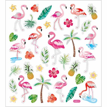 Stickers Flamingo - Zelfklevende Stickers - Transparante Folie - Met Glitter & Zilverfolie Details - Voor Kaarten, Knutselen & Scrapbooking - 15x16,5 cm - 1 Set