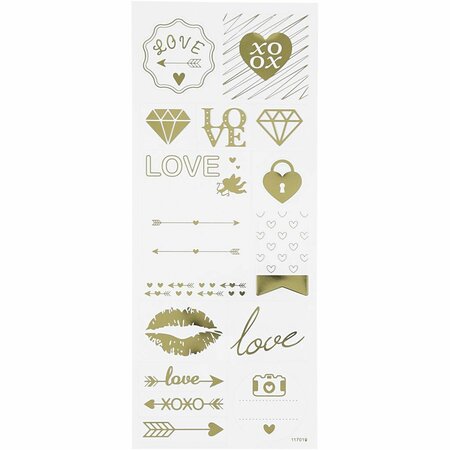 Stickers Goud - Love Stickers - Gouden Harten Stickervellen - Zelfklevende Plakstickers - DIY Versiering - Kaarten Maken & Scrapbooking - 10x24 cm