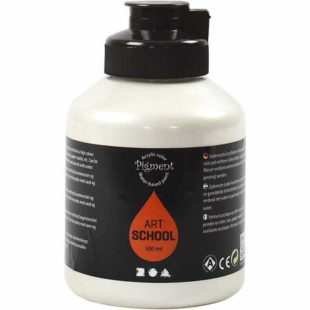 Acrylverf – Zilveren Verf – Acrylaatverf – Acrylic paint – Hobbyverf – Sneldrogende Verf – Semi Glanzende Verf – Waterbasis Verf – Pearl Silver – Dekkend – Pigment Art School – 500 ml