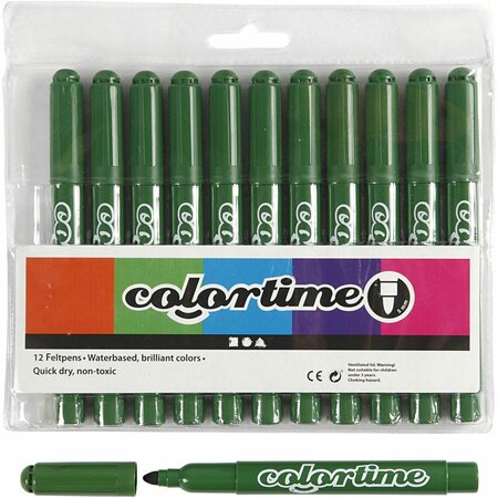 Stiften Dennengroen - Groene Viltstiften - Kleurstiften - Tekenstiften - Stiften Met Dikke Punt - Waterbasis - Zeer Intense Kleuren - Lijndikte 5mm - 12 stuks