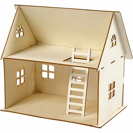 DIY Poppenhuis - Houten Poppenhuis - Zelf In Elkaar Zetten - Knutselen & Creatief - Interactief Speelhuis - 1 Stuk